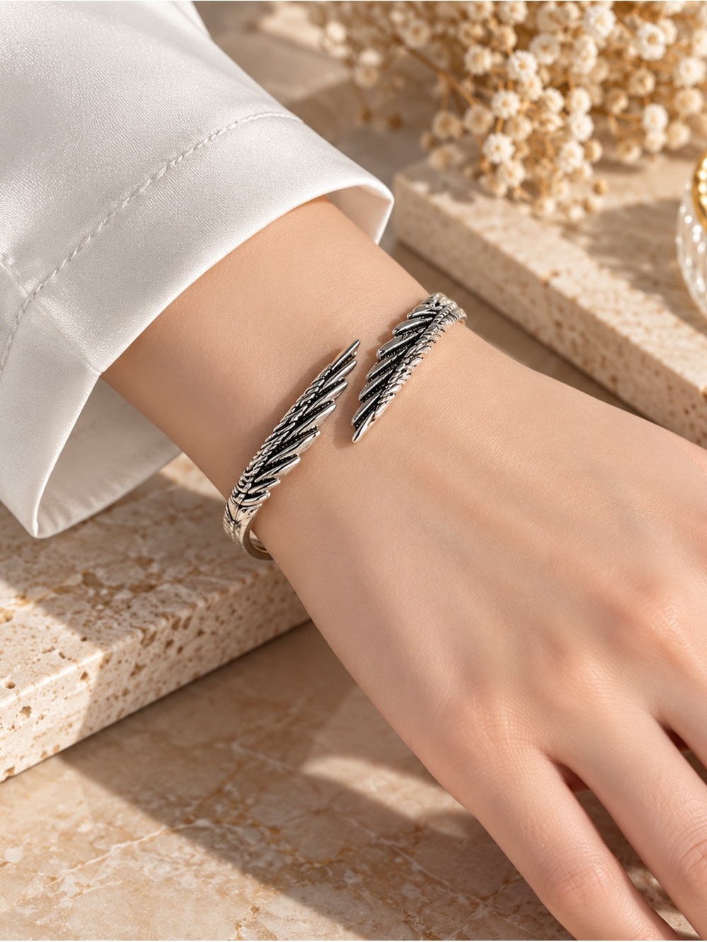 Silver Feather Cuff Bracelet